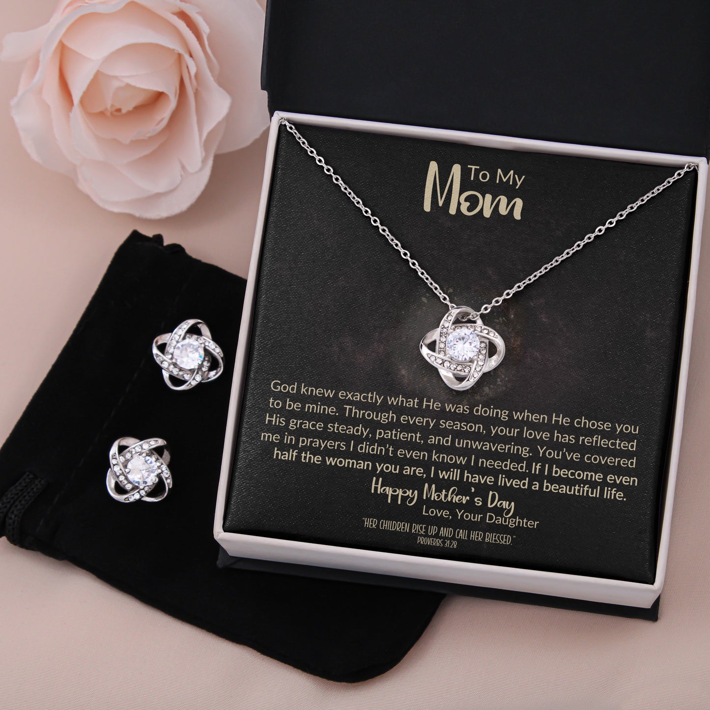 Love Knot Necklace Gift for Mom – God Knew I Needed You Christian Jewelry Gift Set